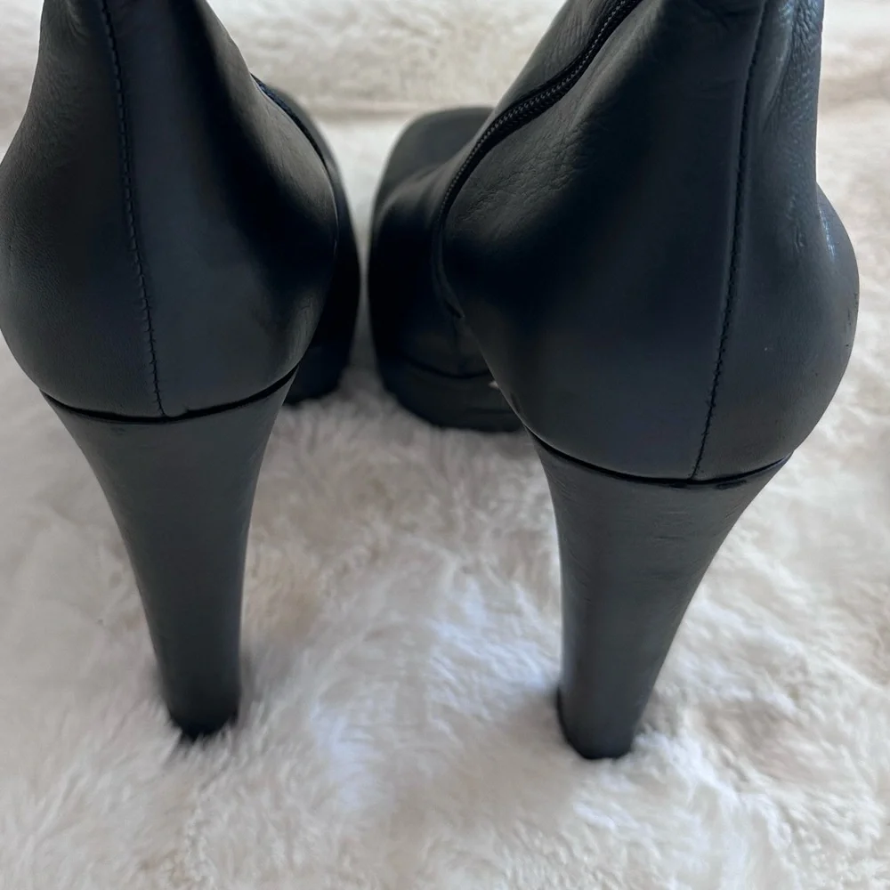 Le Silla Black Leather Mid Calf Square Toe Platform Boots Size 39 (US 8.5-9) - Picture 10 of 12